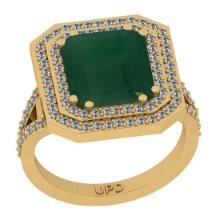5.20 Ctw VS/SI1 Emerald And Diamond 18K Yellow Gold Double Row Engagement Halo Ring