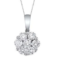 Diamond Cluster Flower Pendant Necklace in 14k White Gold 1.00ctw