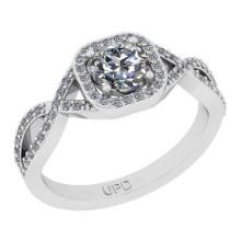 0.80 Ctw SI2/I1 Gia Certified Center Diamond 14K White Gold Engagement Halo Ring
