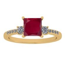 1.53 Ctw VS/SI1 Ruby And Diamond 14K Yellow Gold Cocktail Ring