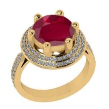 3.60 Ctw SI2/I1 Ruby and Diamond 14K Yellow Gold Engagement Halo Ring