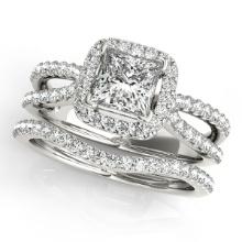 Certified 1.25 Ctw SI2/I1 Diamond 14K White Gold Bridal Set Halo Ring
