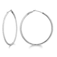 Micro Pave Large Round Diamond Hoop Earrings  Sterling Silver 0.39ctw