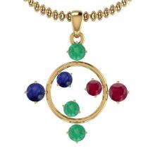 Certified 0.74 Ctw Emerald,Ruby,Blue Sapphire 14K Yellow Gold Necklace