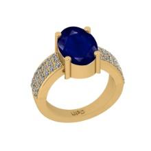 4.80 Ctw I2/I3 Blue Sapphire And Diamond 14K Yellow Gold Engagement Ring