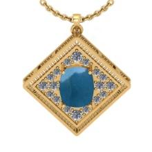 4.83 Ctw SI2/I1 Aquamarine And Diamond 14K Yellow Gold Vintage Style Pendant Necklace