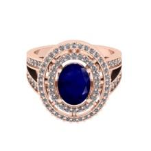 2.67 Ctw SI2/I1 Blue Sapphire And Diamond 14K Rose Gold two Row Engagement Halo Ring