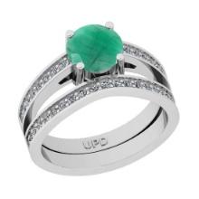 1.67 Ctw SI2/I1 Emerald And Diamond 14K White Gold Bridal Wedding Set Ring