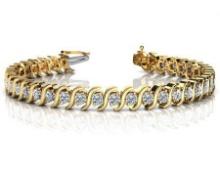 CERTIFIED 14K YELLOW GOLD 10 CTW G-H SI2/I1 CLASSIC S SHAPED DIAMOND TENNIS BRACELET MADE IN USA