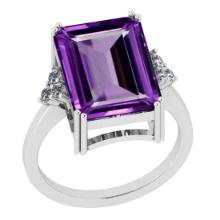 Certified 6.88 Ctw Amethyst And Diamond I1/I2 14K White Gold Vintage Wedding Ring