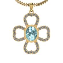 2.30 Ctw VS/SI1 Aquamarine And Diamond 14K Yellow Gold Necklace