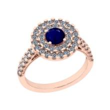 1.30 Ctw SI2/I1 Blue Sapphire And Diamond 14K Rose Gold two Row Engagement Halo Ring