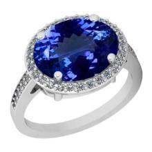 Certified 5.56 Ctw VS/SI1 Tanzanite and Diamond 14K White Gold Vintage Style Ring