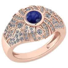 Certified 1.04 Ctw Blue Sapphire And Diamond Ladies Fashion Halo Ring 14K Rose Gold (VS/SI1) MADE IN