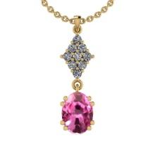 Certified 2.36 Ctw VS/SI1 Pink Sapphire And Diamond 14K Yellow Gold Pendant Necklace