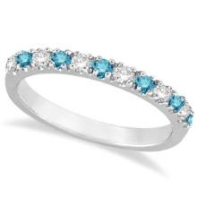 Blue and White Diamond Stackable Ring Band 14k White Gold 0.25ctw