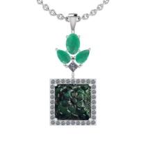 219.38 Ctw SI2/I1 Emerald And Diamond 14K White Gold Vintage Style Pendant