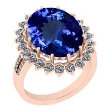 9.27 Ctw VS/SI1 Tanzanite And Diamond 18K Rose Gold Victorian Style Engagement Halo Ring