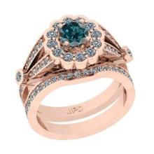 1.17 Ctw I2/I3 Treated Fancy Blue And White Diamond 10K Rose Gold Wedding Set Ring