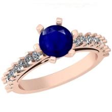 0.90 Ctw SI2/I1 Blue Sapphire And Diamond 14K Rose Gold Ring