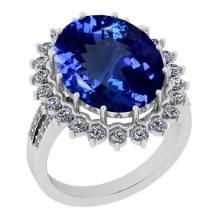9.27 Ctw VS/SI1 Tanzanite And Diamond 18K White Gold Victorian Style Engagement Halo Ring