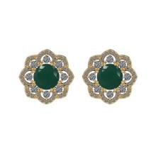 Certified 2.24 Ctw SI2/I1 Emerald And Diamond 14K Yellow Gold Stud Earrings