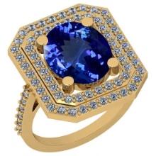 Certified 6.80 Ctw VS/SI1 Tanzanite And Diamond 14K Yellow Gold Vintage Style Ring