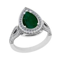 1.65 Ctw SI2/I1 Emerald And Diamond 14K White Gold Engagement Ring