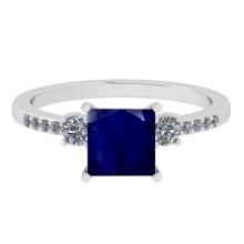 1.53 Ctw VS/SI1 Blue Sapphire And Diamond 14K White Gold Cocktail Ring