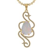 3.97 Ctw SI2/I1 Opal and Diamond 14K Yellow Gold Pendant Necklace