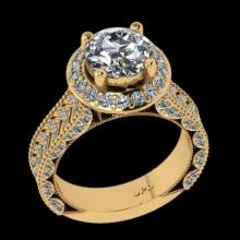 3.48 Ctw VS/SI1 Diamond 14K Yellow Gold Vintage Style Ring