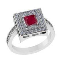 1.45 Ctw SI2/I1 Ruby and Diamond 14K White Gold Engagement Halo Ring