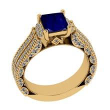 2.11 Ctw SI2/I1 Blue Sapphire and Diamond 14K Yellow Gold Engagement Ring
