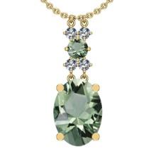 Certified 27.90 Ctw I2/I3 Green Amethyst And Diamond 14K Yellow Gold Pendant