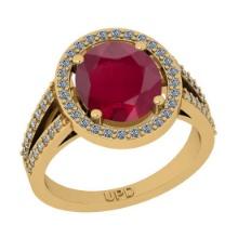 2.94 Ctw SI2/I1 Ruby And Diamond 14K Yellow Gold Engagement Halo Ring