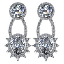 Certified 3.00 CTW Round And Pear Diamond 14K White Gold Earring