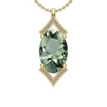 Certified 13.92 Ctw I2/I3 Green Amethyst And Diamond 14K Yellow Gold Pendant
