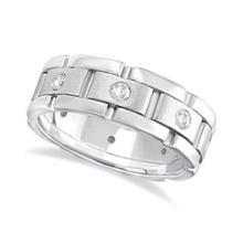 Mens Wide Band Diamond Eternity Wedding Ring 18kt White Gold 1.40ctw