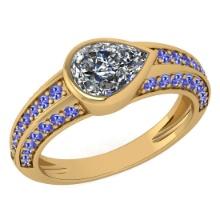 Certified 1.72 Ctw I2/I3 Tanzanite And Diamond 14K Yellow Gold Vintage Style Anniversary Ring