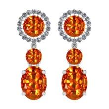 Certified 5.38 Ctw SI2/I1 Orange Sapphire And Diamond 14K White Gold Vintage Style Earrings