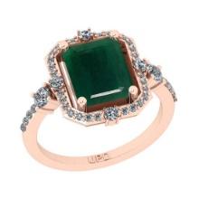 5.86 Ctw SI2/I1 Emerald And Diamond 14K Rose Gold Wedding Halo Ring