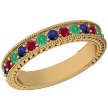 Certified 0.98 Ctw Multi Emerald,Ruby,Sapphire 14K Yellow Gold Filigree Style Band Ring
