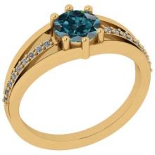 Certified 0.59 Ctw Treated Fancy Blue and White Diamond I1/I2 14k Yellow Gold Vintage Style Ring