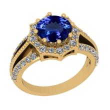 2.70 Ctw SI2/I1 Tanzanite And Diamond 14K Yellow Gold Vintage Style Engagement Ring