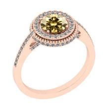 Certified 1.45 Ctw SI1/SI2 Natural Fancy Yellow And White Diamond 14K Rose Gold Engagement Halo Ring