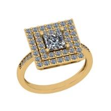 Certified 1.39 Ctw I2/I3 Diamond 10K Yellow Gold Style Princess Cut Wedding Halo Ring
