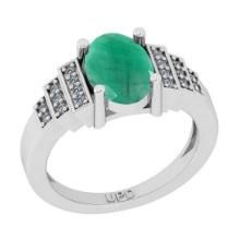 1.35 Ctw SI2/I1 Emerald And Diamond 14K White Gold Ring