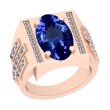 6.58 Ctw VS/SI1 Tanzanite And Diamond 18K Rose Gold Vintage Style Engagement Ring