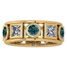 Certified 3.00 Ctw I2/I3 Treated Fancy Blue And White Diamond 14K Yellow Gold Vingate Style Band Rin