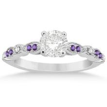Marquise and Dot Diamond Amethyst Engagement Ring 14k White Gold 1.24ctw